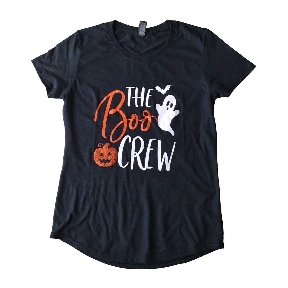 Gildan T Shirt Woman's M Black Orange Short Sleeve Halloween Graphic Glitter